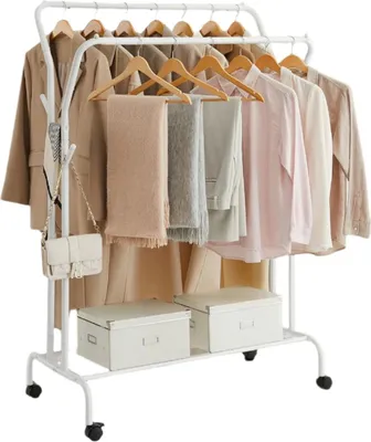 Imagen del producto de Perchero con ruedas, acero, capacidad de 100 kg, color blanco – 52,5 x 103,5 x 155 cm