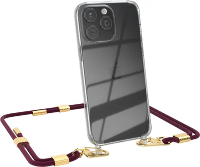 Produktbild von EAZY CASE Handykette für Apple iPhone 15 Pro Max, Transparente Silikonhülle mit Band, Clear Case, abnehmbar in  Rot