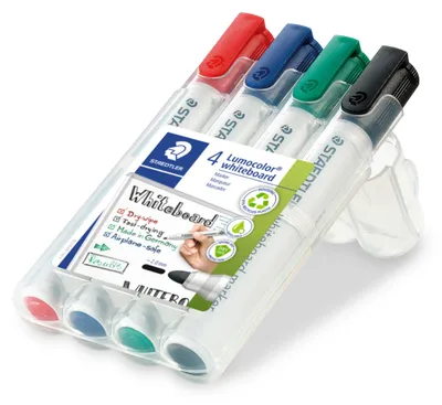 Zdjęcie produktu dla Staedtler Lumocolor , 4 szt., Czarny, Niebieski, Zielony, Czerwony, Końcówka pociskowa, Wielobarwny, Polipropylen (PP), 2 mm