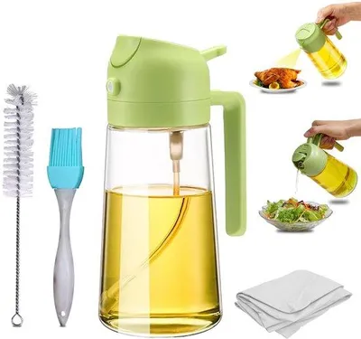 Image de Distributeur d'huile 500 ml 2 en 1 avec pinceau en silicone et brosse de nettoyage pour la cuisine