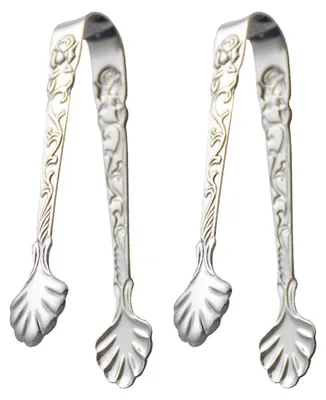Produktbild von 2-teiliges Set: Servierzange für Häppchen, Zuckerzange, Eiswürfelzange mit Rosengriff, ideal für Partys und Teepartys.