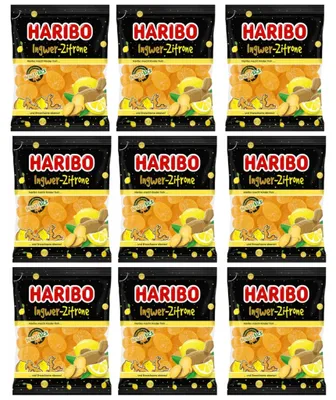 Produktbild von Haribo-Gummibärchen „Ingwer-Zitrone“, 9 × 160 g – Deutsche Süßigkeiten