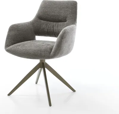 Produktbild von DELIFE Drehstuhl Yago-Flex mit Armlehnen Bouclé Soft Schlamm Kreuzgestell breit Effektfinish Titan 360° drehbar Wippfunktion Taschenfederkern