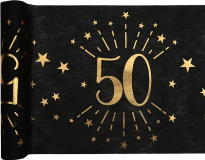 Produktbild von Schwarz-Goldener 50th Tischläufer 5m