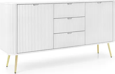 Produktbild von Masseno Kommode ZENZERO 168 cm Sideboard mit 3 Schubladen und 2 Türen für Wohnzimmer Schlafzimmer Modern 168x39x87 cm Weiß / Weiß