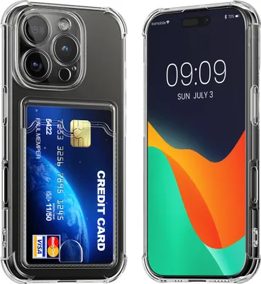 Produktbild von kwmobile Hülle mit Kartenfach kompatibel mit Apple iPhone 16 Pro - Handyhülle iPhone 16 Pro mit Kartenfach - Soft Case - Schutzhülle in Transparent