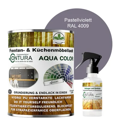 Produktbild von 750ml. + Anlauger - Contura Küchenmöbellack RAL Möbellack SEIDENMATT SET Möbelfarbe Holzlack Buntlack Küchenlack - RAL 4009 Pastellviolett