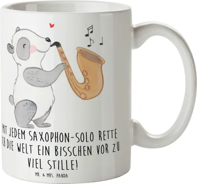 Produktbild von Mr. & Mrs. Panda Kaffeebecher Saxophon Magie - Weiß - Geschenk, Kaffeepott, Becher, Solo, Blues, Musiker, Klangwelt, Saxophonist, Instrument, Lernen, Kaffeetasse, Musik