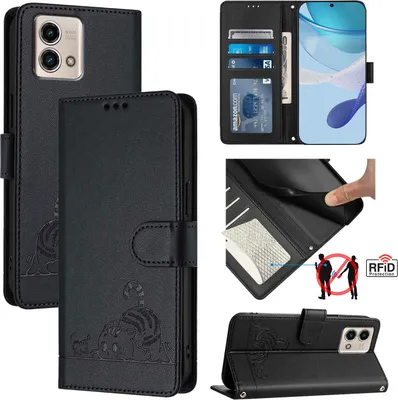 Produktbild von Leder Hülle für Motorola Moto G Stylus 5G (2023) Süße Katze Flip Case Brieftasche Schutzhülle mit Standfunktion Schwarz