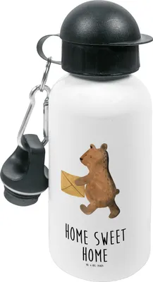 Produktbild von Mr. & Mrs. Panda Trinkflasche Bär Zuhause - Weiß - Geschenk, Getränkeflasche, Sportflasche, Teddy, Wasserflasche, Kinder, Kindergarten