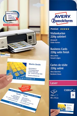 Immagine prodotto di Avery Quick&Clean - Visitenkarten - weiß - 220 g/m2 - 25 Stck. 250) (C32016-25)