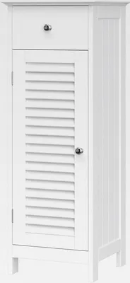 Produktbild von Badezimmerschrank, Badschrank schmal, Aufbewahrungsschrank, kleiner Schrank, mit Schublade, Lamellentür, für Badezimmer, Wohnzimmer, Schlafzimmer, 30 x 32 x 87 cm, weiß BBC43WT