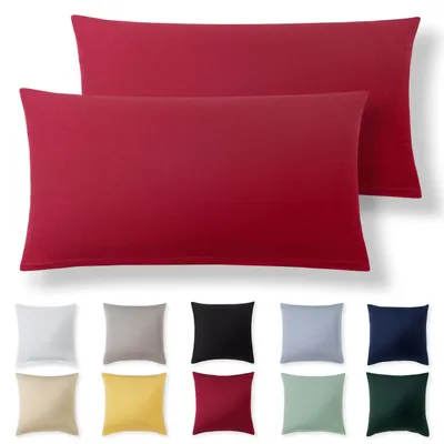Kissenbezug 40x70 cm, 2er Set, Rot, Jersey Baumwolle, Reißverschluss