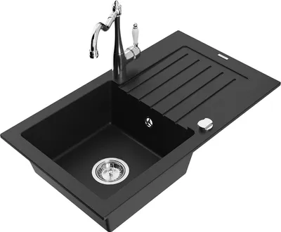 Produktbild von Mexen Pablo 1 Becken-Granitspüle mit Abtropffläche und Mischbatterie Carla, Schwarz - 6510-77-670700-00