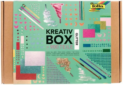 Produktbild von folia 937 - Kreativ Box "Glitter Mix", über 900 Teile, glitzernder, bunter Materialmix zum phantasievollen und kreativen Basteln, Dekorieren und Verzieren