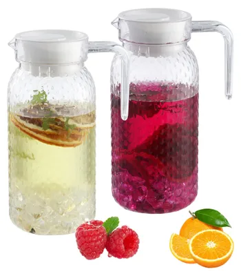 Wasserkaraffe 1 L, transparent, mit Deckel, 2 Stück