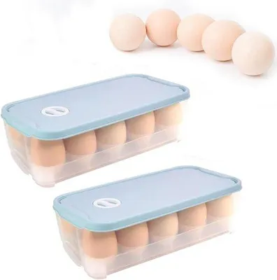 Zdjęcie produktu dla Pojemnik na jajka, zestaw 2 sztuk, na 10 jajek - z pokrywką - plastikowy - do bezpiecznego przechowywania w lodówce