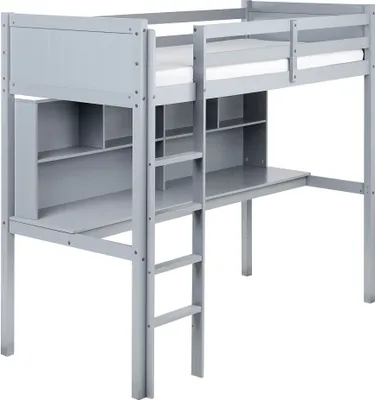 Produktbild von BELIANI Hochbett für Kinder Grau Lattenrost aus Kiefernholz mit Schreibtisch und Leiter Hochbett Modern Multifunktionales Kinderzimmer