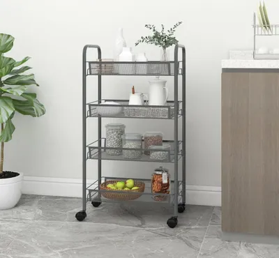 Produktbild von The Living Store Küchenwagen 4 Etagen Grau 46x26x85 cm Eisen