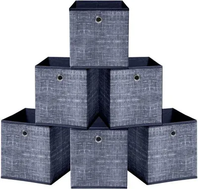 Produktbild von Ibenzoa® 6er-Set faltbare Aufbewahrungswürfel Blau mit Metallgriff – Karton mit Vliesbezug, platzsparend für Regal, Schrank, Spielzeug & Kleidung