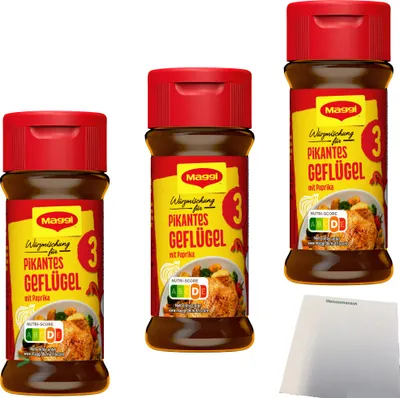 Produktbild von Maggi Würzmischung Nr. 3 pikantes Geflügel 3er Pack (3x65g Glas) + usy Block