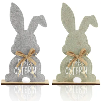 2 Osterhasen aus Filz und Holz, 23 cm, Dekofiguren