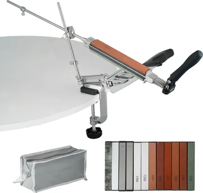 Produktbild von VEVOR Messerschärfer-Set, 360° drehbar, umklappbar, fester Winkel, Messerschärfsystem mit 12 Schleifsteinen, Körnung 120–10.000, professionelles Küchen-Kochmesser-Schärfset für alle Messer und Scheren