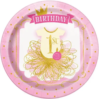 Produktbild von Unique Party 58155, Teller, Rund, Papier, Gold, Pink, Weiß, Abbildung, 8 Stück(e)
