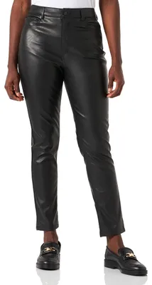 Immagine prodotto di Jack & Jones, pantaloni slim modello Jxberlin per donna, in ecopelle, linea Noos, colore nero, dettagli opachi