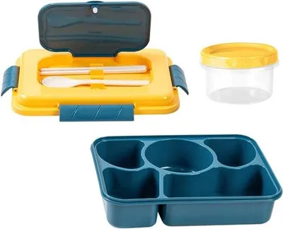 Produktbild von Bentobox, Kinderlunchbox mit Fächern, Lunchbox von 1600 ml, auslaufsicher mit 5 Fächern, BPA-frei, Snackbox für Erwachsene, Mädchen und Jungen, für Schule, Arbeit, Picknicks, mikrowellen- und spülmaschinenfest