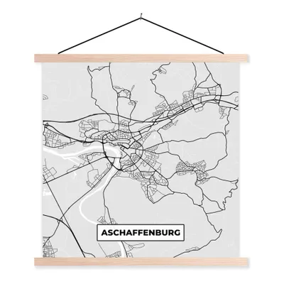 Produktbild von MuchoWow® Textilposter Karte - Stadtplan - Deutschland - Afschaffenburg - Karte 120x120 cm mit holzfarbenen Rahmen - Textil-Poster