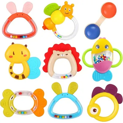 Produktbild von Baby Rassel Beißring Set 9 Stück Motorikspielzeug Greifling für Neugeborene Kleinkinder Geschenk