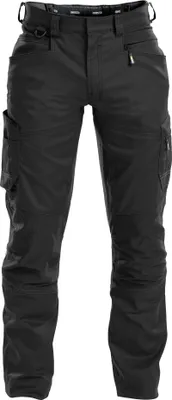 A pair of black work pants shown from the front against a white background.