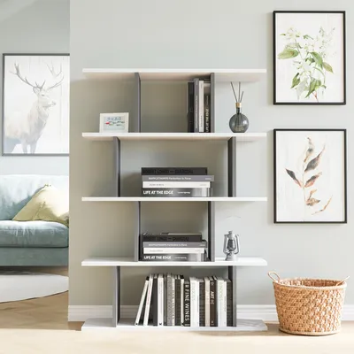 Produktbild von Skye Decor, Hochwertiges Bücherregal, 90 x 25 x 127,4 cm | 100% melaminbeschichtete Spanplatte, 18 mm dick | Wandmontierbar, zahlreiche Regale, modern in Weiß und Anthrazit.
