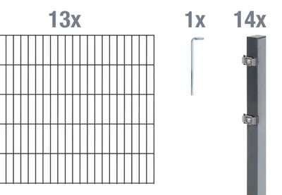 Produktbild von Alberts Doppelstabmatten Zaun, Höhe 120 cm, Länge 26 m, Zaun-Komplettset zum Einbetonieren, anthrazit, Pfosten 60x40 mm