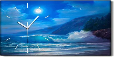 Produktbild von Wandbild Leinwand Bilder Wanduhr 60x30 Nachtsturm auf dem Meer welle Malerei - weiße Hände