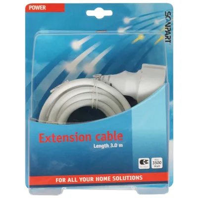 Zdjęcie produktu dla SCANPART 2380531523, 3 m, Wewnętrzna, 1,5 mm², Biały, 1 x gniazdo sieciowe, 2500 W