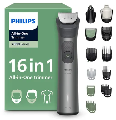 Produktbild von Philips All-in-One Trimmer 7000 Series MG7931/15 16-in-1-Trimmer, Grau, 0,5 mm, 1,6 cm, 0,2 mm, Gesicht, Kopf, Nase, Metall
