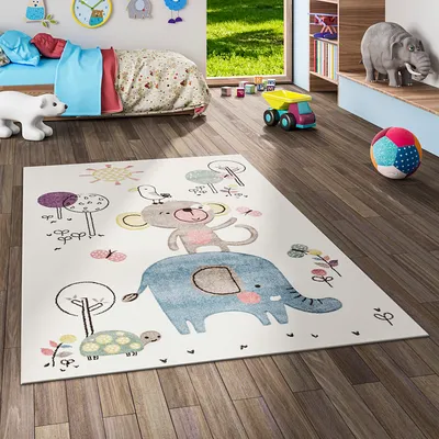 Produktbild von Kinder Teppich Maui Kids Lustige Tiere Creme Bunt, Größe:120x170 cm