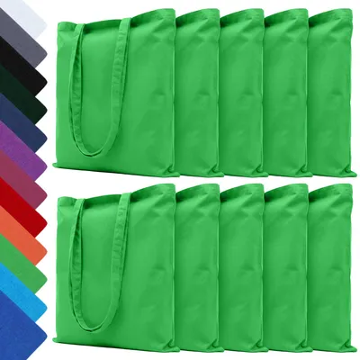 Produktbild von EllaTex 10er Set Baumwolltaschen 38x42 cm – Stoffbeutel aus 100% Baumwolle mit langen Henkeln, in Farbe: Grün