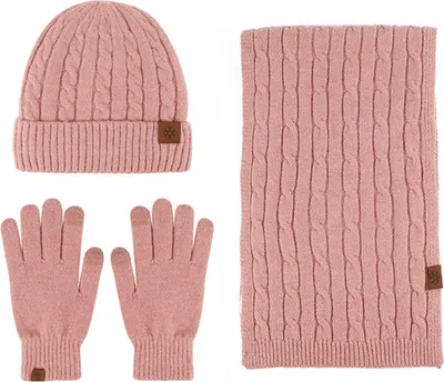 Produktbild von 3-teiliges Set Winter Warme Strickmütze Schalhandschuhe für Herren und Damen, Farbe: Rosa