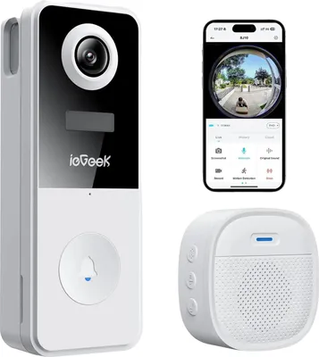 Produktbild von Drahtlose Türklingel, 2K Videoaufnahme, Nachtsicht, 180° Fisheye-Kamera, Wetterfestes Design, KI-Menschenerkennung