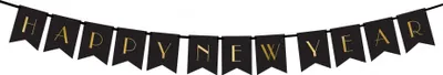 Produktbild von Happy New Year Banner Girlande Schwarz Gold 170 cm - Einheitsgröße