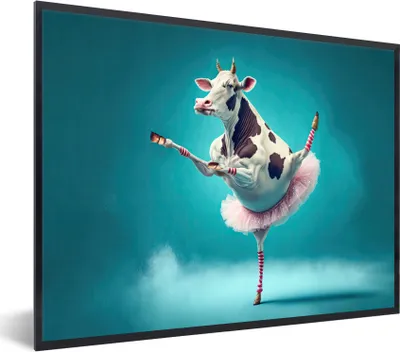 Produktbild von MuchoWow® Gerahmtes Poster Kuh - Ballett - Porträt - Blau - Tiere 40x30 cm - Poster mit Schwarzem Bilderrahmen Wandposter Rahmen Foto Bilder - Kunstposter - Wanddekorationen