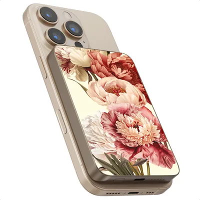 Productafbeelding van Selencia Vivid Powerbank 5.000 mAh - Draadloze Powerbank - Geschikt voor MagSafe en Qi - Desert Gold / Vintage Peony