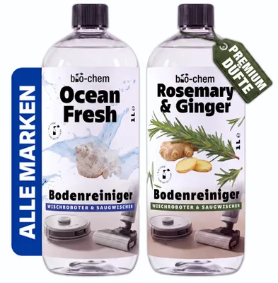 Produktbild von bio-chem Wischroboter & Saugwischer Reinigungsmittel 2 x 1L – Duo-Set mit 2 Düften | Kompatibel mit Roborock, Dreame, Ecovacs, Tineco, iRobot & MOVA
