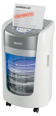 Produktbild von Leitz IQ OptiMax Home Office 225, Mikrogeschnittene Zerkleinerung, 2 x 15 mm, 15 l, 225 Blätter, 58 dB, Berührung