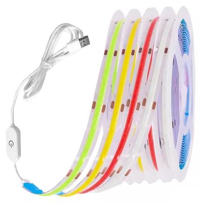 COB LED-Streifen 5m rot, USB 5V, 320 LEDs/m, dimmbar, Touch-Schalter