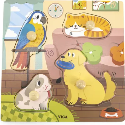 Obrázok produktu pre VIGA Drevené puzzle s kolíčkami Domáce zvieratá