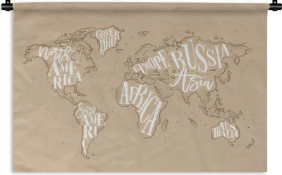 Produktbild von MuchoWow® Wandteppich Wandbehang Weltkarte - Buchstaben - Weiß 90x60 cm Tapisserie Dekoration Wandtuch - Wandskulpturen - Bildteppich